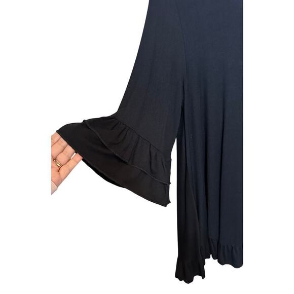 Honeyme Oversized Tunic Ruffle Hem Bohemian Black Top Size Small - Picture 3 of 7